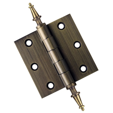 Embassy 3 x 3 Solid Brass Hinge, Antique Brass Finish with Steeple Tips 3030US5S-1